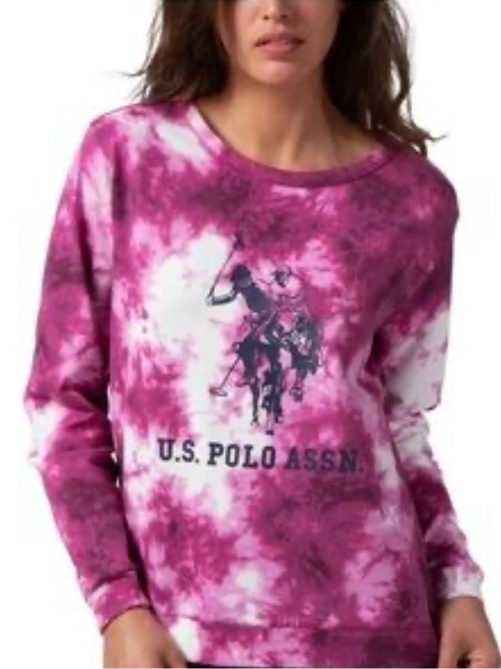 U.S. Polo Assn. Women's Fuchsia Pink Tie-Dye Crewneck Sweatshirt